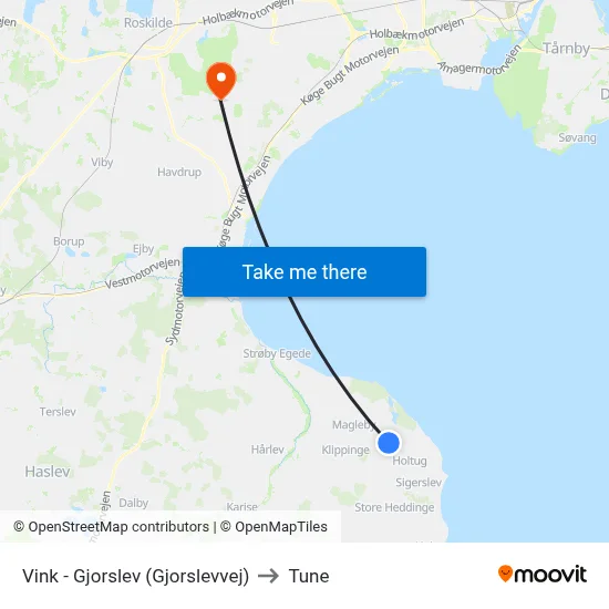 Vink - Gjorslev (Gjorslevvej) to Tune map