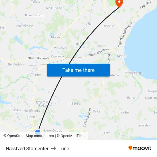 Næstved Storcenter to Tune map