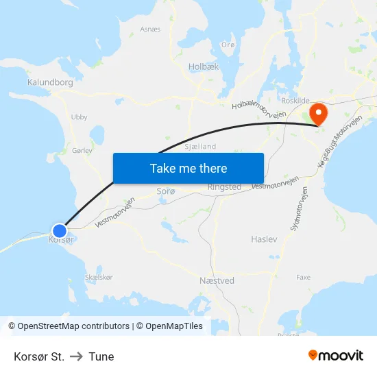 Korsør St. to Tune map