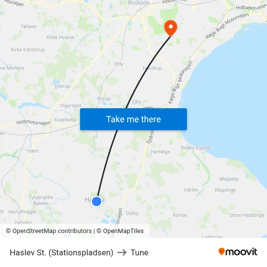 Haslev St. (Stationspladsen) to Tune map