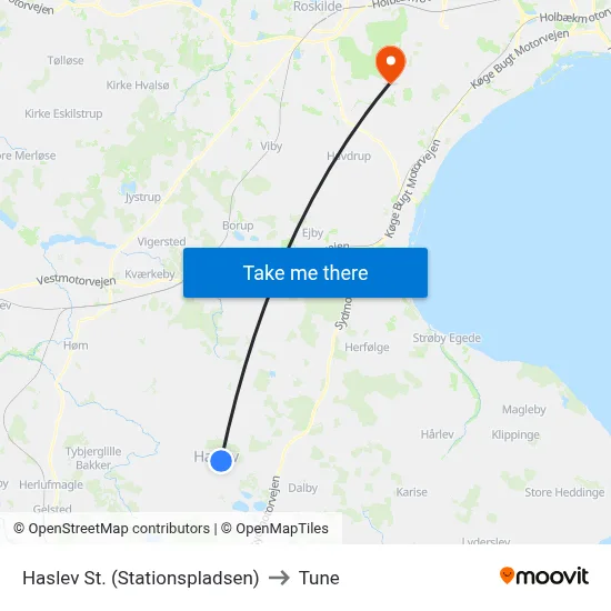 Haslev St. (Stationspladsen) to Tune map