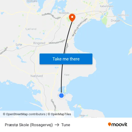 Præstø Skole (Rosagervej) to Tune map
