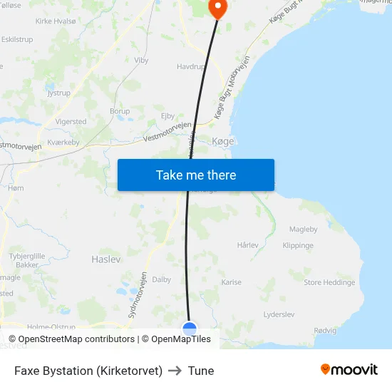 Faxe Bystation (Kirketorvet) to Tune map