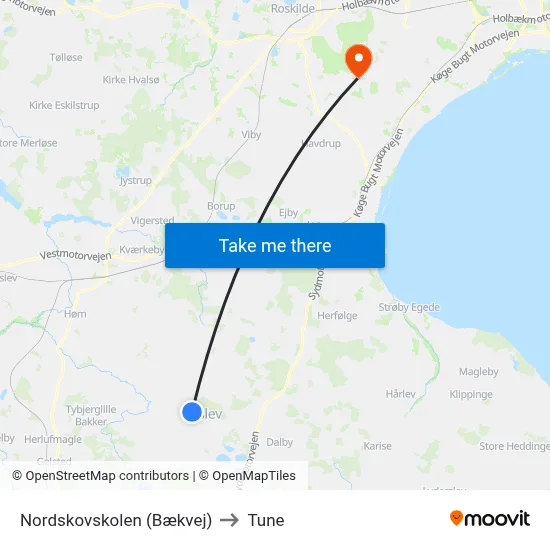 Nordskovskolen (Bækvej) to Tune map