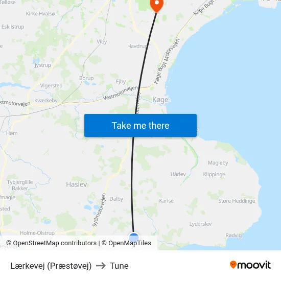 Lærkevej (Præstøvej) to Tune map