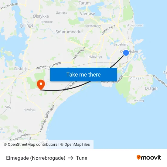 Elmegade (Nørrebrogade) to Tune map