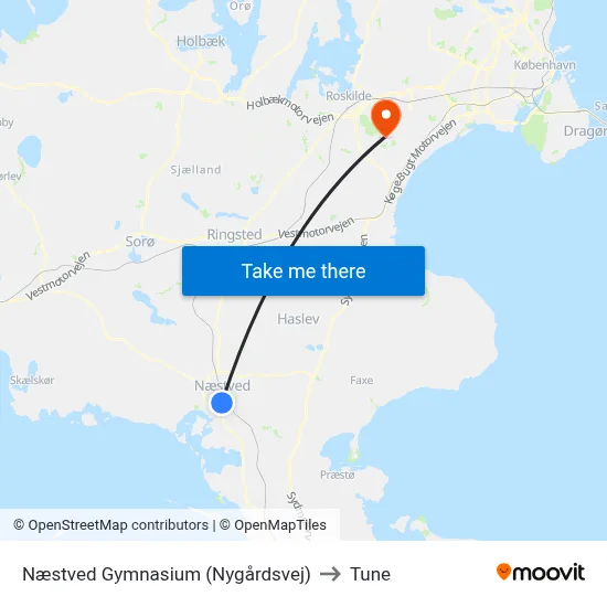 Næstved Gymnasium (Nygårdsvej) to Tune map