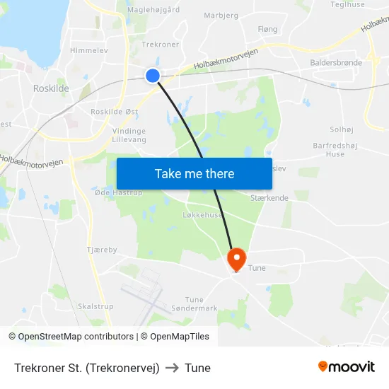 Trekroner St. (Trekronervej) to Tune map