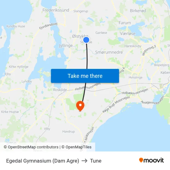 Egedal Gymnasium (Dam Agre) to Tune map