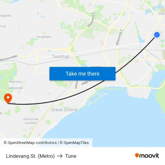 Lindevang St. (Metro) to Tune map