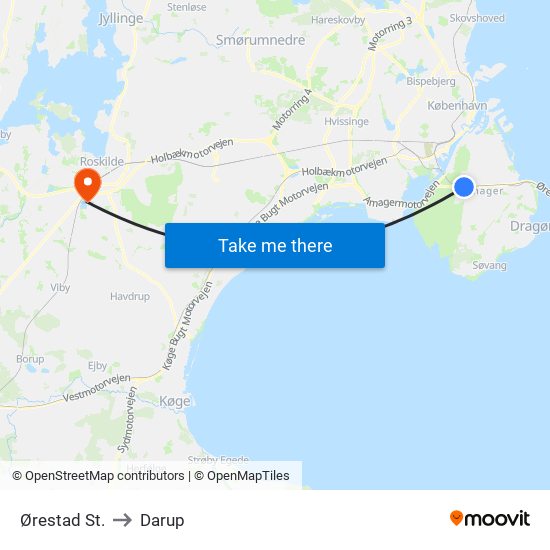 Ørestad St. to Darup map