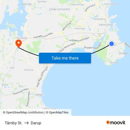 Tårnby St. to Darup map