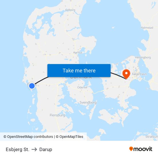 Esbjerg St. to Darup map