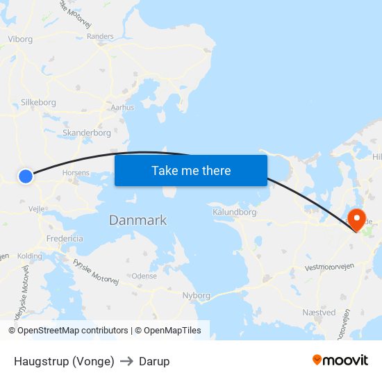 Haugstrup (Vonge) to Darup map