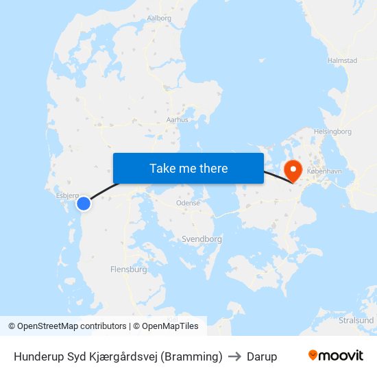 Hunderup Syd Kjærgårdsvej (Bramming) to Darup map