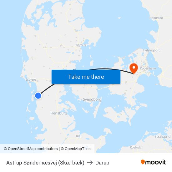 Astrup Søndernæsvej (Skærbæk) to Darup map