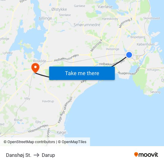 Danshøj St. to Darup map