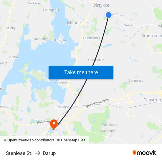 Stenløse St. to Darup map