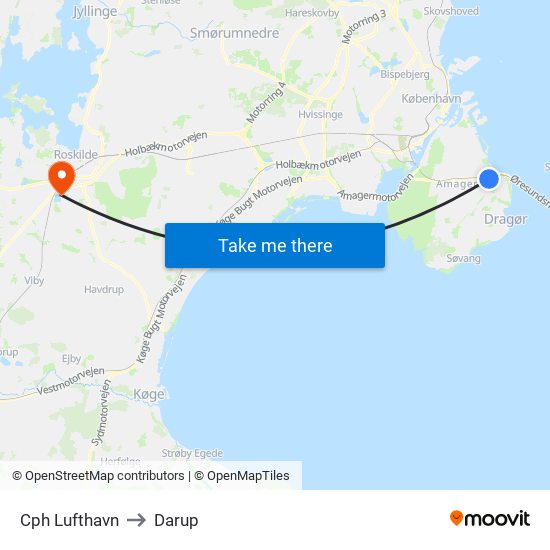 Cph Lufthavn to Darup map