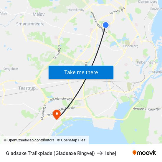 Gladsaxe Trafikplads (Gladsaxe Ringvej) to Ishøj map