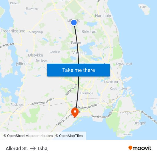 Allerød St. to Ishøj map