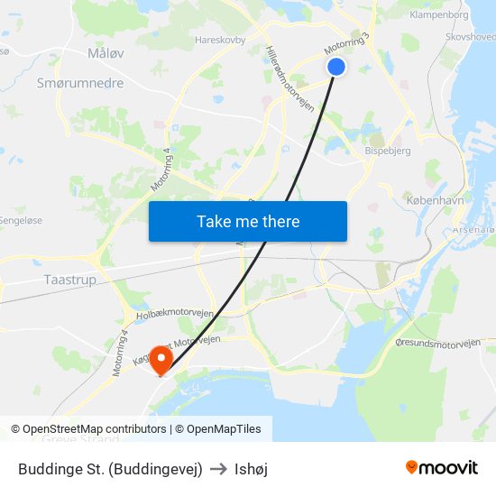 Buddinge St. (Buddingevej) to Ishøj map