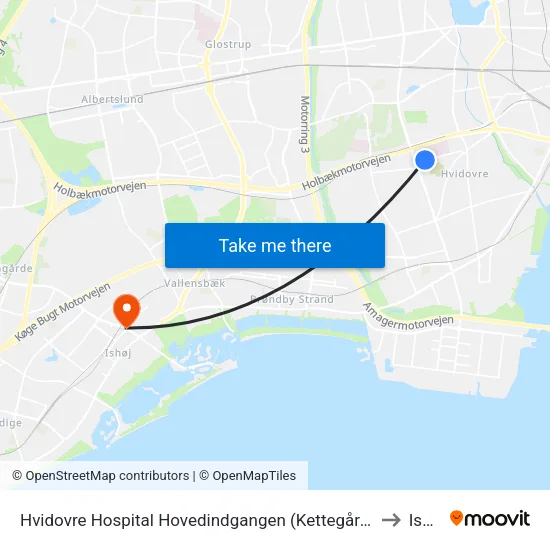 Hvidovre Hospital Hovedindgangen (Kettegård Allé) to Ishøj map