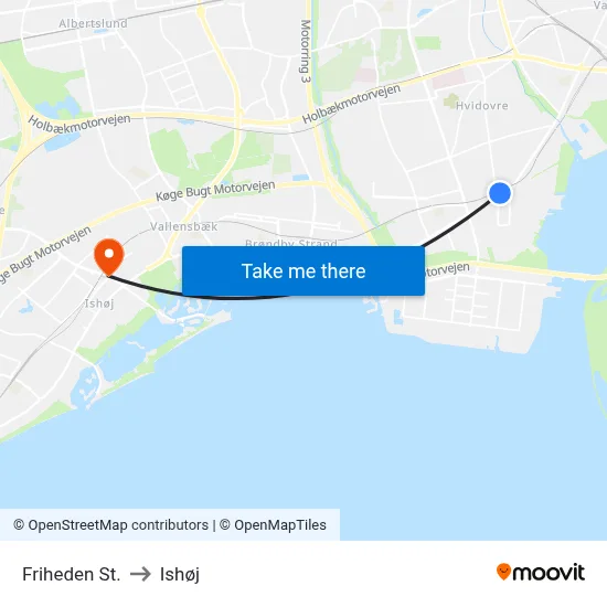 Friheden St. to Ishøj map