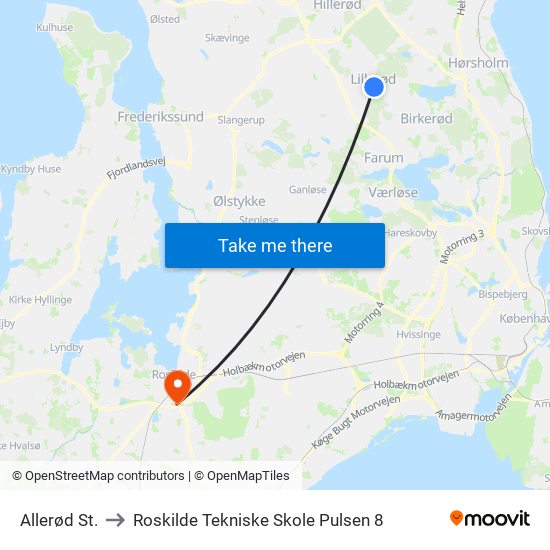 Allerød St. to Roskilde Tekniske Skole Pulsen 8 map