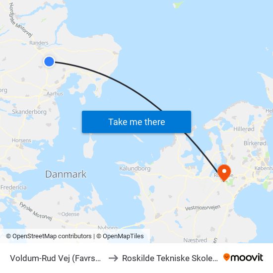 Voldum-Rud Vej (Favrskov Kom) to Roskilde Tekniske Skole Pulsen 8 map