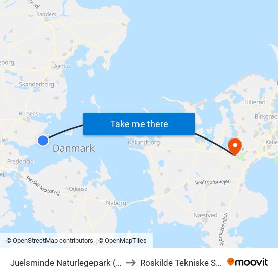 Juelsminde Naturlegepark (Hedensted Kom) to Roskilde Tekniske Skole Pulsen 8 map