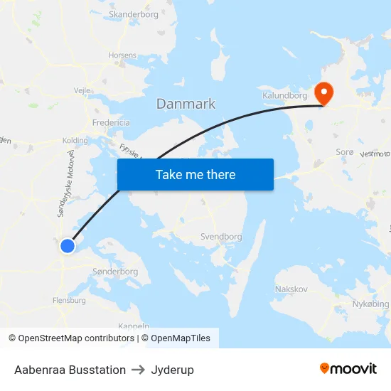 Aabenraa Busstation to Jyderup map