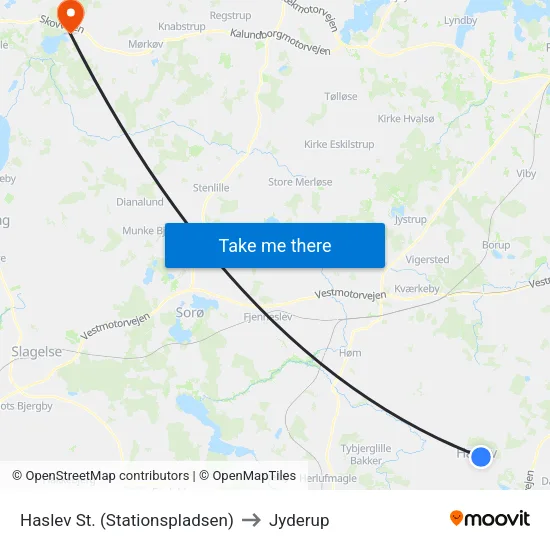 Haslev St. (Stationspladsen) to Jyderup map