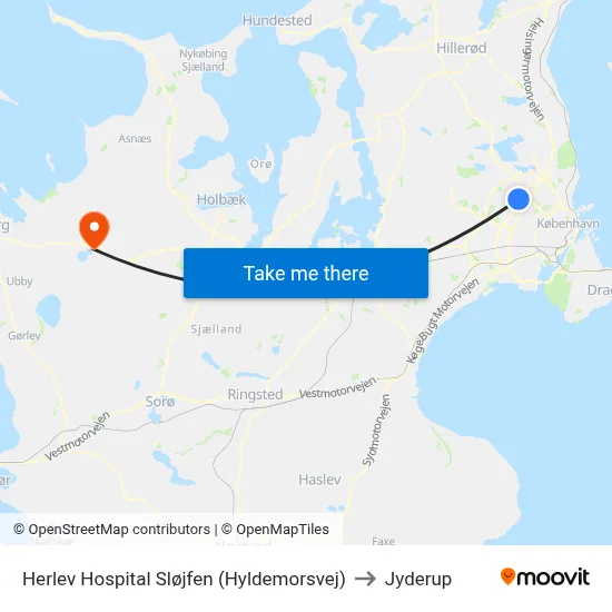 Herlev Hospital Sløjfen (Hyldemorsvej) to Jyderup map