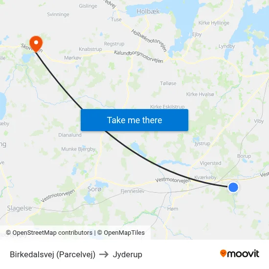 Birkedalsvej (Parcelvej) to Jyderup map