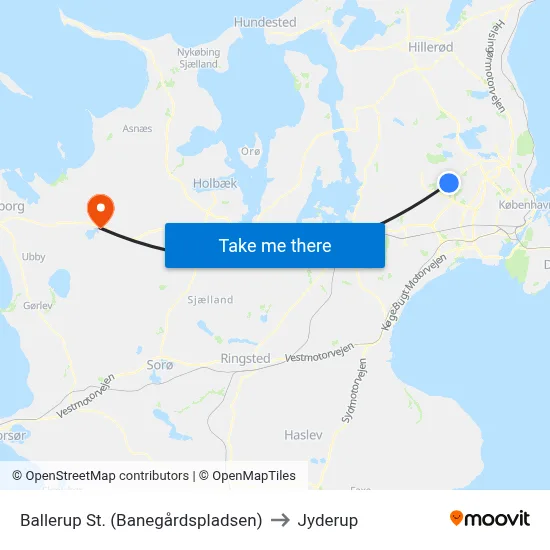 Ballerup St. (Banegårdspladsen) to Jyderup map
