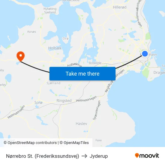 Nørrebro St. (Frederikssundsvej) to Jyderup map
