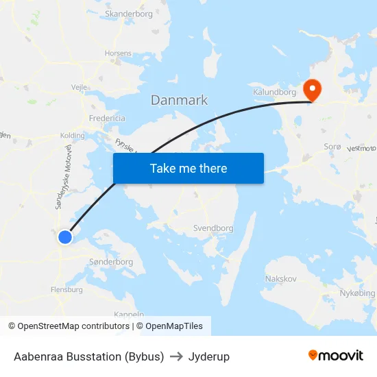 Aabenraa Busstation (Bybus) to Jyderup map
