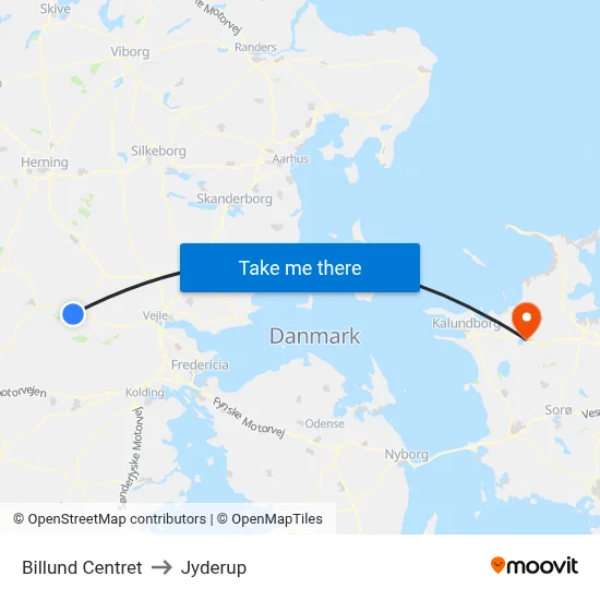 Billund Centret to Jyderup map