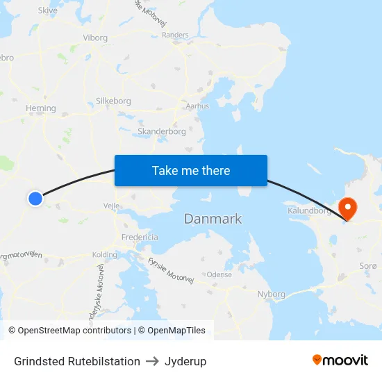 Grindsted Rutebilstation to Jyderup map