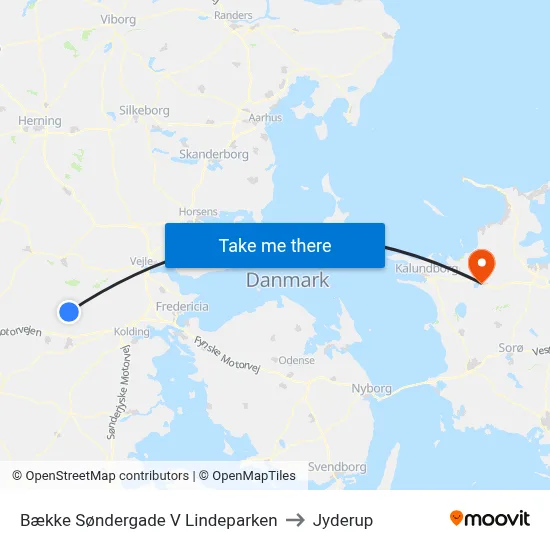 Bække Søndergade V Lindeparken to Jyderup map