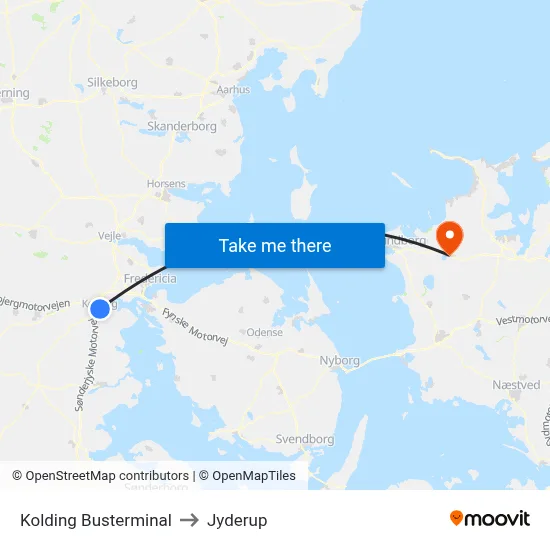 Kolding Busterminal to Jyderup map