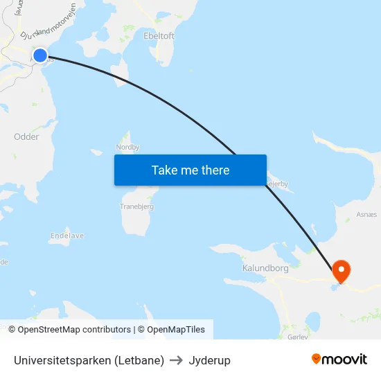 Universitetsparken (Letbane) to Jyderup map