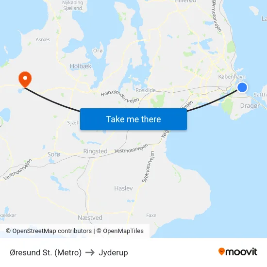 Øresund St. (Metro) to Jyderup map
