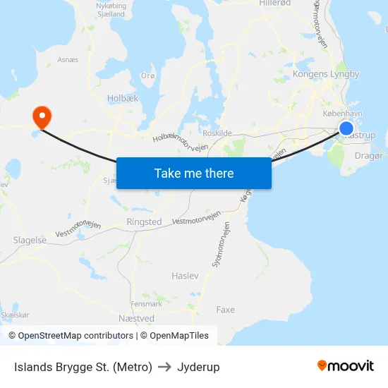 Islands Brygge St. (Metro) to Jyderup map