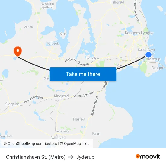 Christianshavn St. (Metro) to Jyderup map