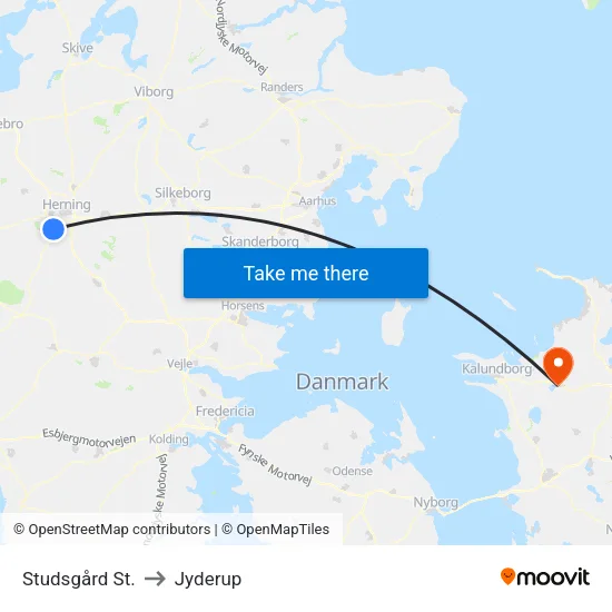 Studsgård St. to Jyderup map