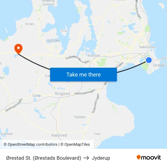 Ørestad St. (Ørestads Boulevard) to Jyderup map