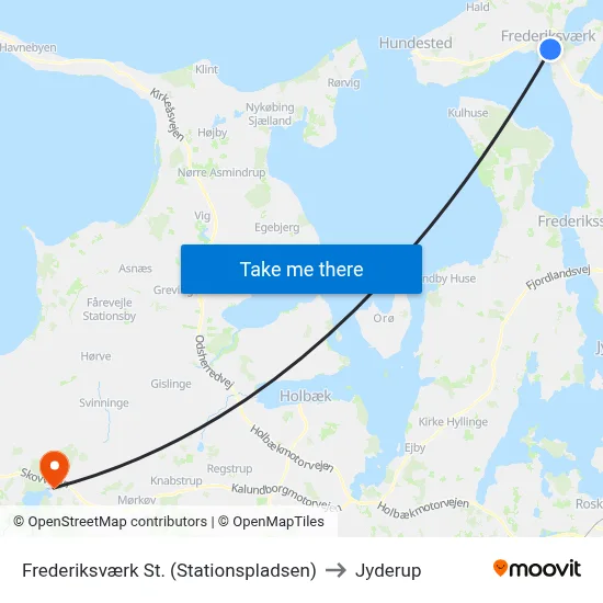 Frederiksværk St. (Stationspladsen) to Jyderup map