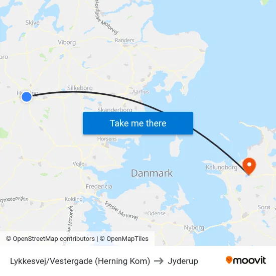 Lykkesvej/Vestergade (Herning Kom) to Jyderup map